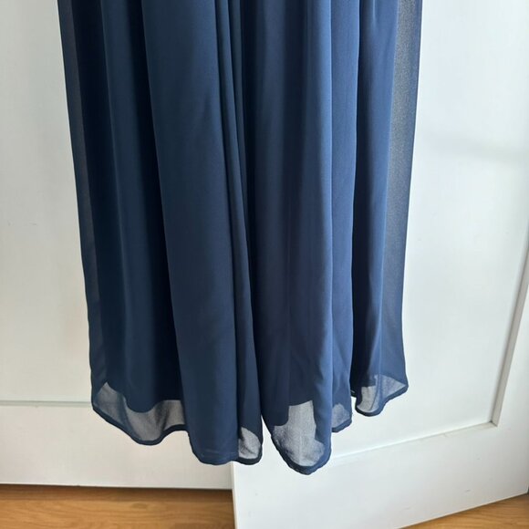 Bill Levkoff High-Neck Keyhole Chiffon Floor Length Bridesmaid Dress in Navy - Picture 6 of 13